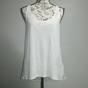Guess High Low Sleeveless White Tank Tops Lace Back Size L 100% Nylon
